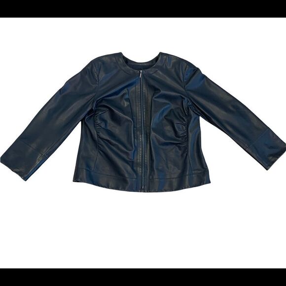 LAFAYETTE 148 Black ruched Front zipper soft lambskin leather jacket Sz 14 - Picture 5 of 12